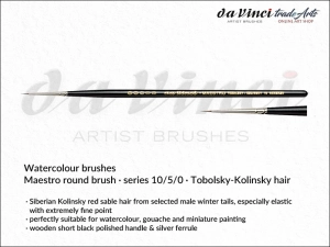 Pędzel akwarelowy okrągły Maestro da Vinci Watercolour Brushes Tobolsky-Kolinsky Sable, seria 10, rozmiar 5/0