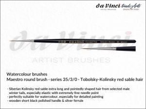 Pędzel akwarelowy okrągły Maestro da Vinci Watercolour Brushes Tobolsky-Kolinsky Red Sable, seria 35, rozmiar 3/0 