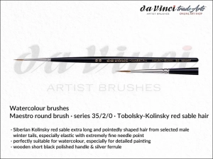 Pędzel akwarelowy okrągły Maestro da Vinci Watercolour Brushes Tobolsky-Kolinsky Red Sable, seria 35, rozmiar 2/0