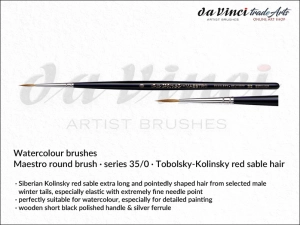 Pędzel akwarelowy okrągły Maestro da Vinci Watercolour Brushes Tobolsky-Kolinsky Red Sable, seria 35, rozmiar 0