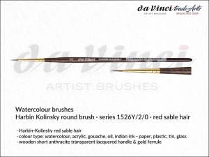 Pędzel akwarelowy okrągły da Vinci Watercolour Brushes Harbin-Kolinsky Red Sable, seria 1526Y, rozmiar 2/0