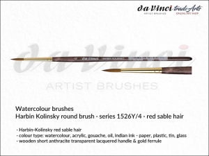 Pędzel akwarelowy okrągły da Vinci Watercolour Brushes Harbin-Kolinsky Red Sable, seria 1526Y, rozmiar 4
