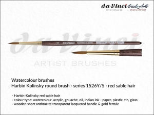 Pędzel akwarelowy okrągły da Vinci Watercolour Brushes Harbin-Kolinsky Red Sable, seria 1526Y, rozmiar 5