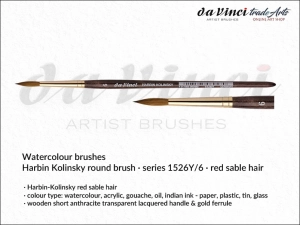 Pędzel akwarelowy okrągły da Vinci Watercolour Brushes Harbin-Kolinsky Red Sable, seria 1526Y, rozmiar 6