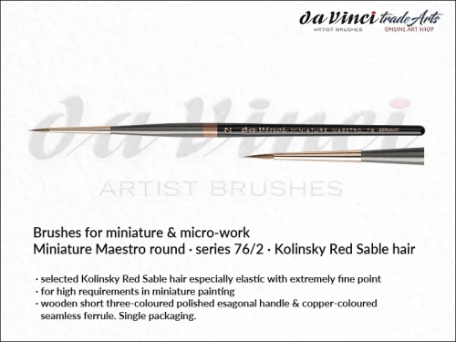 Da Vinci Miniature-Maestro Kolinsky Red Sable brushes 76/2, pędzle  okrągłe da Vinci Miniature-Maestro 76/2 Kolinsky Red Sable, pędzle Miniature-Maestro da Vinci seria 76 do detali, pędzle modelarskie Kolinsky Red Sable, pędzle do detali,