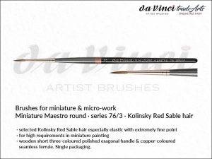 Pędzel do prac miniaturowych i detali okrągły da Vinci Miniature-Maestro Kolinsky Red Sable short hair, seria 76, rozmiar  3