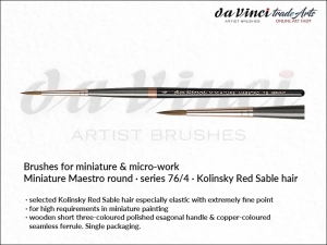 Pędzel do prac miniaturowych i detali okrągły da Vinci Miniature-Maestro Kolinsky Red Sable short hair, seria 76, rozmiar  4