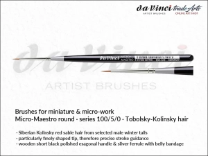 Pędzel do miniatur i detali okrągły da Vinci Micro-Maestro Siberian Kolinsky Red Sable hair, seria 100, rozmiar 5/0