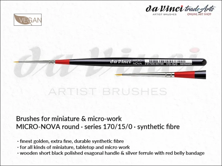 Da Vinci Micro-Nova 170 Finest Golden Synthetic Fibre Brushes, pędzle da Vinci Micro-Nova 170 do prac modelarskich, pędzle Micro-Nova 170 da Vinci do detali, da Vinci Micro-Nova 170 pędzle syntetyczne do detali, pędzle modelarskie, pędzle do detali,