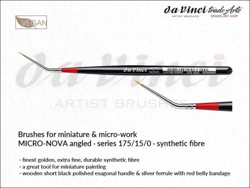 Da Vinci Micro-Nova 175 Angle Finest Golden Synthetic Fibre Brushes, pędzle  katowe da Vinci Micro-Nova 175 do prac modelarskich, pędzle kątowe Micro-Nova 175 da Vinci do detali, pędzle modelarskie kątowe, pędzle do detali, pędzle mikro,