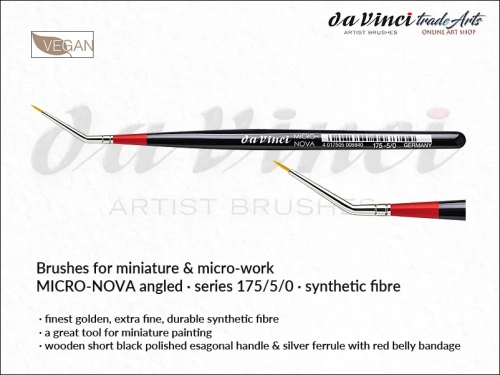 Da Vinci Micro-Nova 175 Angle Finest Golden Synthetic Fibre Brushes, pędzle  katowe da Vinci Micro-Nova 175 do prac modelarskich, pędzle kątowe Micro-Nova 175 da Vinci do detali, pędzle modelarskie kątowe, pędzle do detali, pędzle mikro,