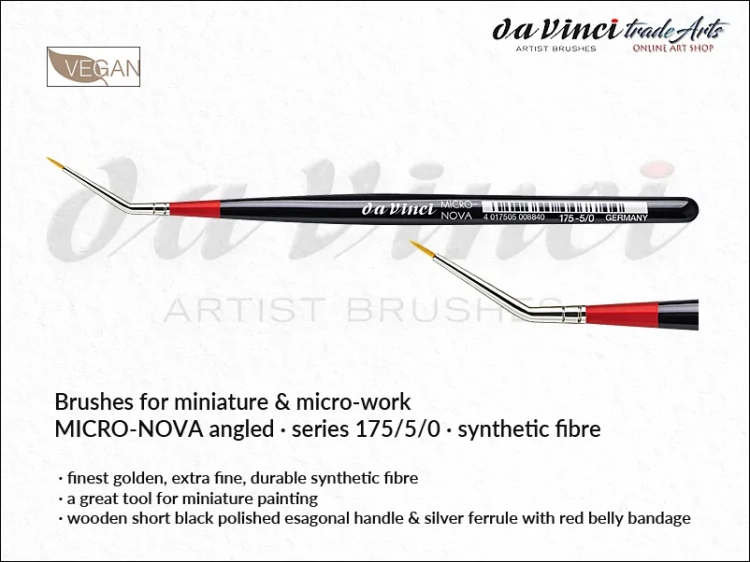 Da Vinci Micro-Nova 175 Angle Finest Golden Synthetic Fibre Brushes, pędzle  katowe da Vinci Micro-Nova 175 do prac modelarskich, pędzle kątowe Micro-Nova 175 da Vinci do detali, pędzle modelarskie kątowe, pędzle do detali, pędzle mikro,