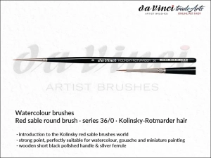 Pędzel akwarelowy okrągły da Vinci Watercolour Brush Kolinsky Red Sable, seria 36, rozmiar 0