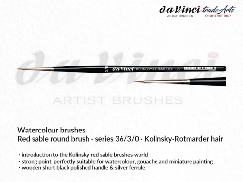 Da Vinci Watercolour Kolinsky Red Sable 36/3/0, pędzel da Vinci Watercolour Brush Kolinsky Red Sable 36/3/0, pędzle akwarelowe da Vinci, pędzle akwarelowe włosie naturalne, pędzle do akwareli da Vinci, pędzle akwarelowe Kolinsky, da Vinci,