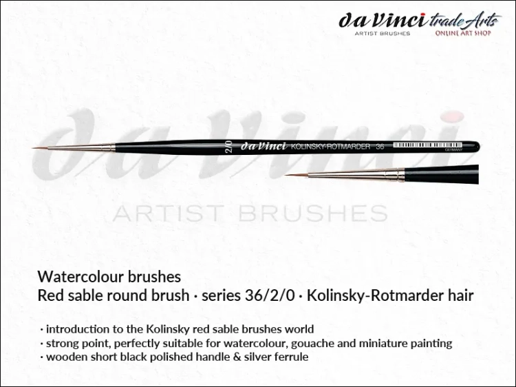 Da Vinci Watercolour Kolinsky Red Sable 36/2/0, pędzel da Vinci Watercolour Brush Kolinsky Red Sable 36/2/0, pędzle akwarelowe da Vinci, pędzle akwarelowe włosie naturalne, pędzle do akwareli da Vinci, pędzle akwarelowe Kolinsky, da Vinci,