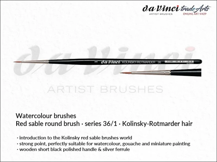 Da Vinci Watercolour Kolinsky Red Sable 36/1, pędzel da Vinci Watercolour Brush Kolinsky Red Sable 36/1, pędzle akwarelowe da Vinci, pędzle akwarelowe włosie naturalne, pędzle do akwareli da Vinci, pędzle akwarelowe Kolinsky, da Vinci,