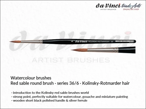 Da Vinci Watercolour Kolinsky Red Sable 36/6, pędzel da Vinci Watercolour Brush Kolinsky Red Sable 36/6, pędzle akwarelowe da Vinci, pędzle akwarelowe włosie naturalne, pędzle do akwareli da Vinci, pędzle akwarelowe Kolinsky, da Vinci,