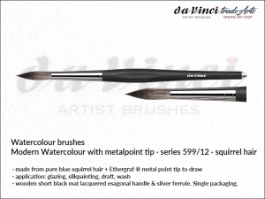 Pędzel akwarelowy okrągły da Vinci Modern Watercolour Brush pure squirrel hair + Ethergraf, seria 599, rozmiar 12