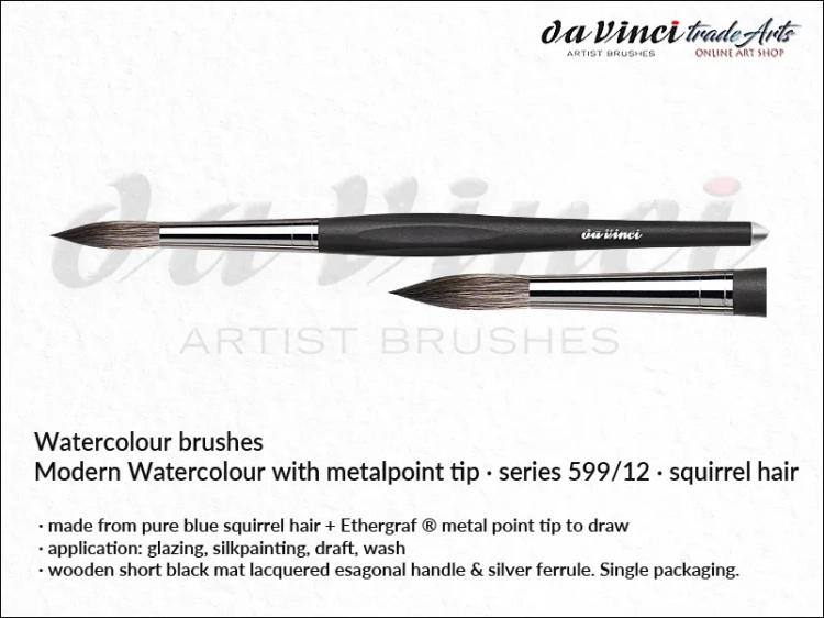 Da Vinci Modern Watercolour Brush squirrel hair 599/12 , pędzel akwarelowy da Vinci Modern + Ethergraf 599/12, pędzel da Vinci  599/12 do akwareli da Vinci + Ethergraf, pędzel akwarelowy, da Vinci pędzel akwarelowy da Vinci włosie z wiewiórki,