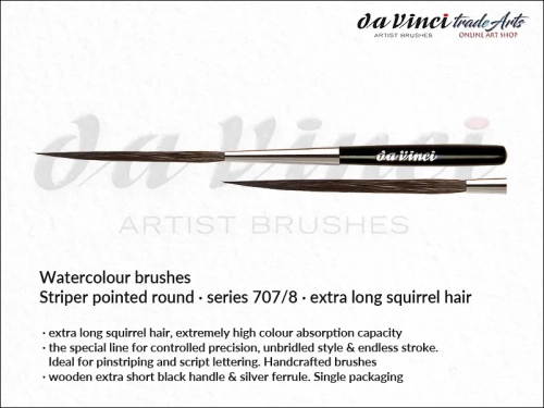 Da Vinci Striper Pointed squirrel hair 707/8 , pędzel akwarelowy okrągły liner da Vinci 707/8 czysta wiewiórka, pędzel do farb wodnych da Vinci liner 707/8 wiewiórka, pędzel akwarelowy da Vinci liner seria 707/8,