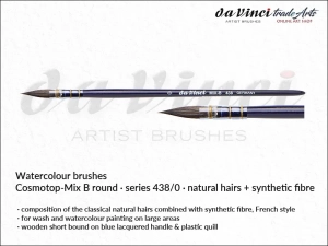 Pędzel akwarelowy okrągły da Vinci COSMOTOP-MIX B Watercolour Wash Brush Mixed Hair, seria 438, rozmiar 0