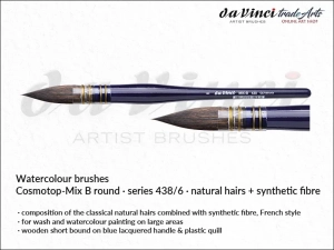 Pędzel akwarelowy okrągły da Vinci COSMOTOP-MIX B Watercolour Wash Brush Mixed Hair, seria 438, rozmiar 6