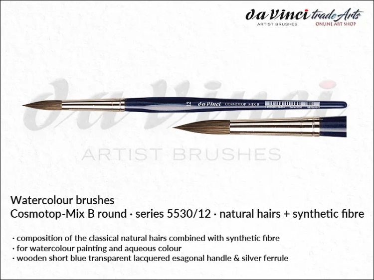 Cosmotop Mix B da Vinci pędzle akwarelowe okrągłe mieszanka włosia, da Vinci Cosmotop Mix B pędzle akwarelowe okrągłe włosie mieszane, pędzle akwarelowe da Vinci włosie naturalne i syntetyczne, pędzle okrągłe do akwareli da Vinci COSMOTOP-MIX B,