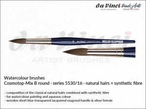 Pędzel akwarelowy okrągły da Vinci COSMOTOP-MIX B Watercolour  Round Mixed Hair, seria 5530, rozmiar 16