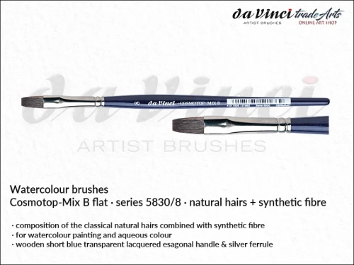 Cosmotop Mix B da Vinci pędzle akwarelowe płaskie mieszanka włosia, da Vinci Cosmotop Mix B pędzle akwarelowe płaskie włosie mieszane, pędzle akwarelowe płaskie da Vinci włosie naturalne i syntetyczne, pędzle do akwareli płaskie da Vinci COSMOTOP-MIX B,
