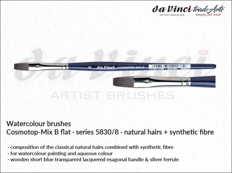Cosmotop Mix B da Vinci pędzle akwarelowe płaskie mieszanka włosia, da Vinci Cosmotop Mix B pędzle akwarelowe płaskie włosie mieszane, pędzle akwarelowe płaskie da Vinci włosie naturalne i syntetyczne, pędzle do akwareli płaskie da Vinci COSMOTOP-MIX B,