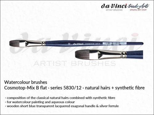 Cosmotop Mix B da Vinci pędzle akwarelowe płaskie mieszanka włosia, da Vinci Cosmotop Mix B pędzle akwarelowe płaskie włosie mieszane, pędzle akwarelowe płaskie da Vinci włosie naturalne i syntetyczne, pędzle do akwareli płaskie da Vinci COSMOTOP-MIX B,