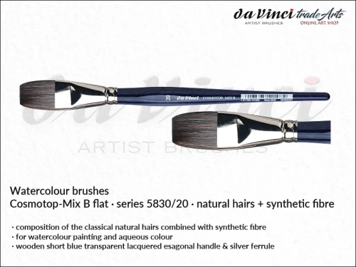 Cosmotop Mix B da Vinci pędzle akwarelowe płaskie mieszanka włosia, da Vinci Cosmotop Mix B pędzle akwarelowe płaskie włosie mieszane, pędzle akwarelowe płaskie da Vinci włosie naturalne i syntetyczne, pędzle do akwareli płaskie da Vinci COSMOTOP-MIX B,