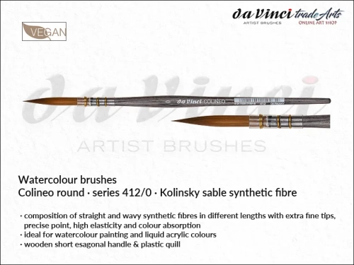 da Vinci Colineo Watercolour Synthetic Brush 412/0, pędzel do akwareli da Vinci Colineo włosie syntetyczne 412/0, Colineo da Vinci pędzel akwarelowy syntetyk 412/0, pędzle okrągłe syntetyczne do akwareli seria 412, da Vinci,