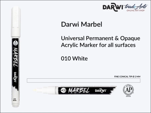 Darwi Marbel Acrylic Marker # 2 mm White 010, pisak do szkła i ceramiki Darwi Marbel # 2 mm White 010, marker o szkła i ceramiki Darwi Marbel # 2 mm White 010, zdobienie, szkło i ceramika, pisaki, markery,