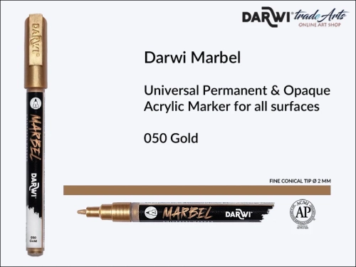 Darwi Marbel Acrylic Marker # 2 mm Gold 050, pisak do szkła i ceramiki Darwi Marbel # 2 mm Gold 050, marker o szkła i ceramiki Darwi Marbel # 2 mm Gold 050, zdobienie, szkło i ceramika, pisaki, markery,