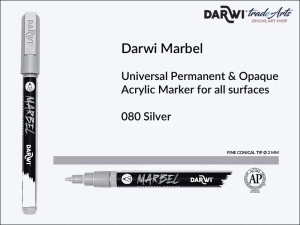 Pisak, marker akrylowy do zdobienia szkła i ceramiki Darwi Marbel Acrylic Marker, końcówka stożkowa 2 mm, kolor: Silver 080