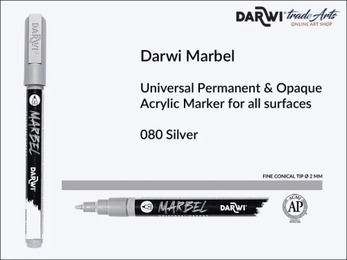 Darwi Marbel Acrylic Marker # 2 mm Silver 080, pisak do szkła i ceramiki Darwi Marbel # 2 mm Silver 080, marker o szkła i ceramiki Darwi Marbel # 2 mm Silver 080, zdobienie, szkło i ceramika, pisaki, markery,
