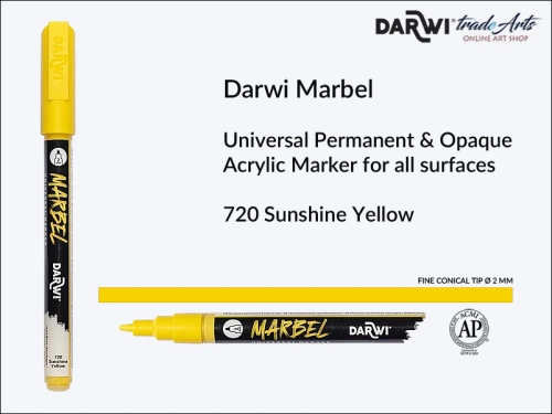 Darwi Marbel Acrylic Marker # 2 mm Sunshine Yellow 720, pisak do szkła i ceramiki Darwi Marbel # 2 mm Sunshine Yellow 720, marker o szkła i ceramiki Darwi Marbel # 2 mm Sunshine Yellow 720, zdobienie, szkło i ceramika, pisaki, markery,