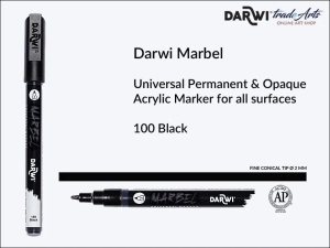 Pisak, marker akrylowy do zdobienia szkła i ceramiki Darwi Marbel Acrylic Marker, końcówka stożkowa 2 mm, kolor: Black 100