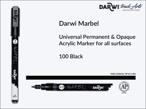 Darwi Marbel Acrylic Marker # 2 mm Black 100, pisak do szkła i ceramiki Darwi Marbel # 2 mm Black 100, marker o szkła i ceramiki Darwi Marbel # 2 mm Black 100, zdobienie, szkło i ceramika, pisaki, markery,