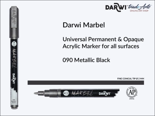 Darwi Marbel Acrylic Marker # 2 mm Metallic Black 090, pisak do szkła i ceramiki Darwi Marbel # 2 mm Metallic Black 090, marker o szkła i ceramiki Darwi Marbel # 2 mm Metallic Black 090, zdobienie, szkło i ceramika, pisaki, markery,