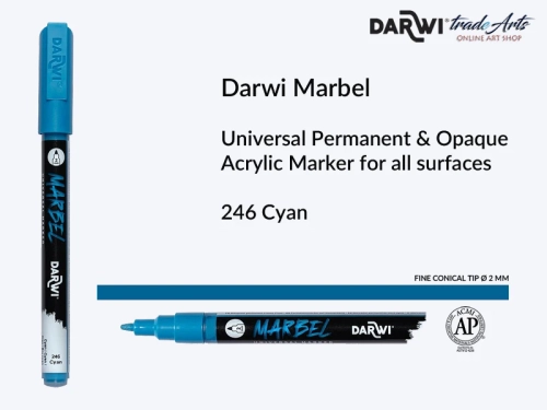 Darwi Marbel Acrylic Marker # 2 mm Cyan 246, pisak do szkła i ceramiki Darwi Marbel # 2 mm Cyan 246, marker o szkła i ceramiki Darwi Marbel # 2 mm Cyan 246, zdobienie, szkło i ceramika, pisaki, markery,