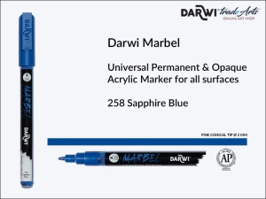 Pisak, marker akrylowy do zdobienia szkła i ceramiki Darwi Marbel Acrylic Marker, końcówka stożkowa 2 mm, kolor: Sapphire Blue 258