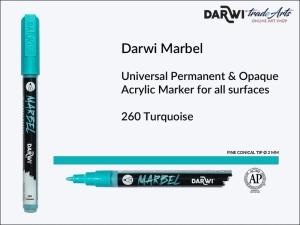 Pisak, marker akrylowy do zdobienia szkła i ceramiki Darwi Marbel Acrylic Marker, końcówka stożkowa 2 mm, kolor: Turquoise 260
