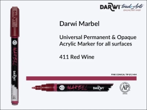 Pisak, marker akrylowy do zdobienia szkła i ceramiki Darwi Marbel Acrylic Marker, końcówka stożkowa 2 mm, kolor: Red Wine 411