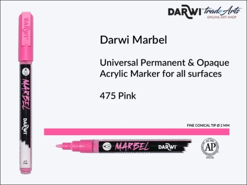 Darwi Marbel Acrylic Marker # 2 mm Pink 475, pisak do szkła i ceramiki Darwi Marbel # 2 mm Pink 475 marker o szkła i ceramiki Darwi Marbel # 2 mm Pink 475, zdobienie, szkło i ceramika, pisaki, markery,
