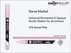 Pisak, marker akrylowy do zdobienia szkła i ceramiki Darwi Marbel Acrylic Marker, końcówka stożkowa 2 mm, kolor: Sweet Pink 476