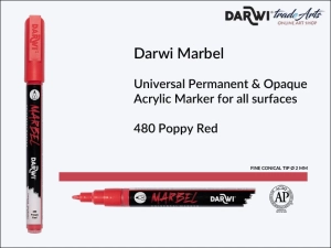 Pisak, marker akrylowy do zdobienia szkła i ceramiki Darwi Marbel Acrylic Marker, końcówka stożkowa 2 mm, kolor: Poppy Red 480