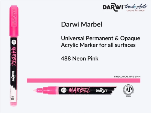Darwi Marbel Acrylic Marker # 2 mm Neon Pink 488, pisak do szkła i ceramiki Darwi Marbel # 2 mm Neon Pink 488, marker o szkła i ceramiki Darwi Marbel # 2 mm Neon Pink 488, zdobienie, szkło i ceramika, pisaki, markery,