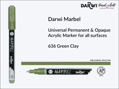 Darwi Marbel Acrylic Marker # 2 mm Green Clay 636, pisak do szkła i ceramiki Darwi Marbel # 2 mm Green Clay 636, marker o szkła i ceramiki Darwi Marbel # 2 mm Green Clay 636, zdobienie, szkło i ceramika, pisaki, markery,